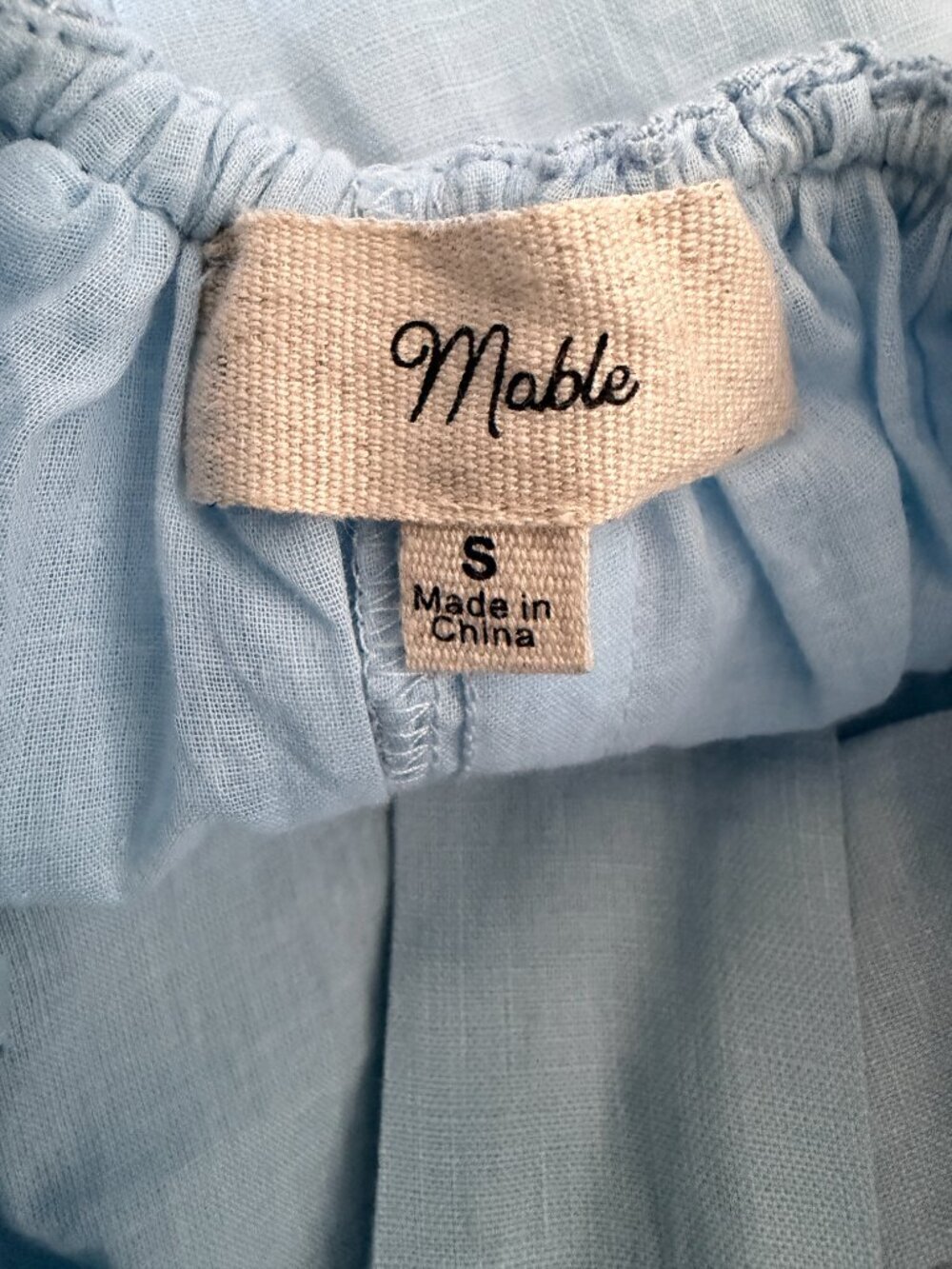 MABLE Scalloped Blue Linen Midi Dress Puff Sleeves Small - Picture 13 of 14